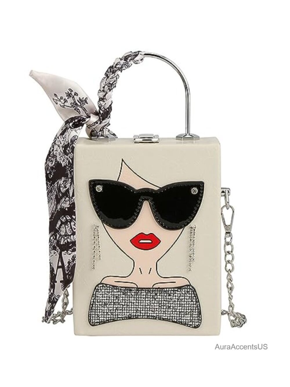 Quilted Novelty Lady Face Crossbody PU Leather Satchel Handbag 3D Earrings Charm